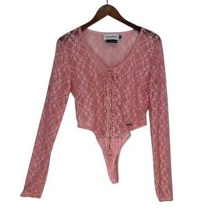 House of Sunny Law‎ of Attraction Love Lace Bodysuit XL/14 Pink Floral Romantic